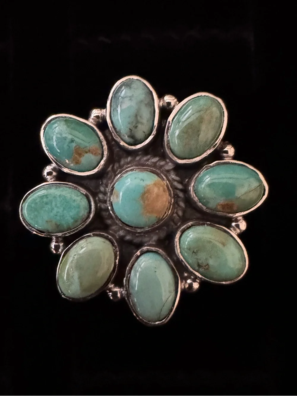 Genuine Kingman Turquoise Floral Cluster Ring - sterling silver Women's Jewelry